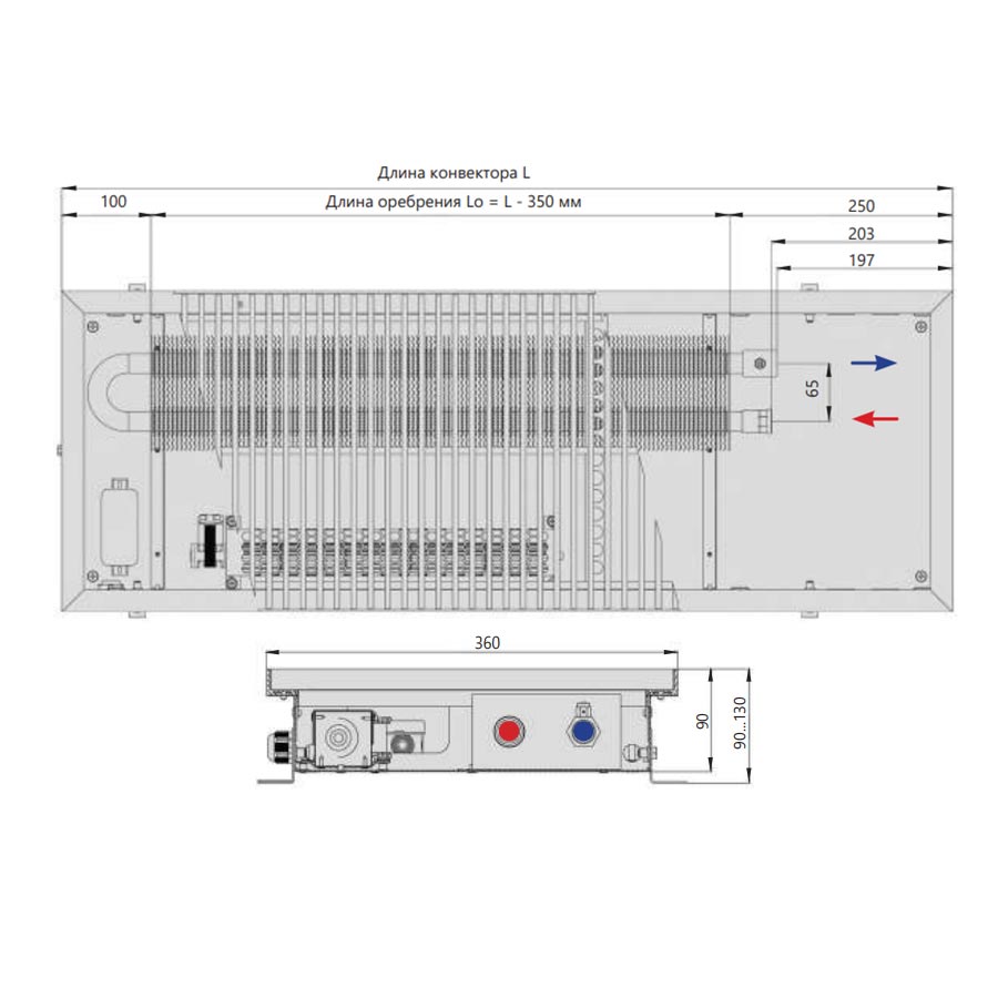 Конвектор 90x360x950, серия ВКВ MAX, ВКВ.MAX.090.360.950.2ТГ.12.НЕРЖ