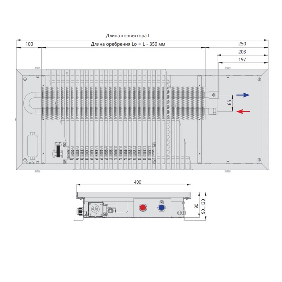 Конвектор 90x400x950, серия ВКВ MAX, ВКВ.MAX.090.400.950.2ТГ.220.НЕРЖ